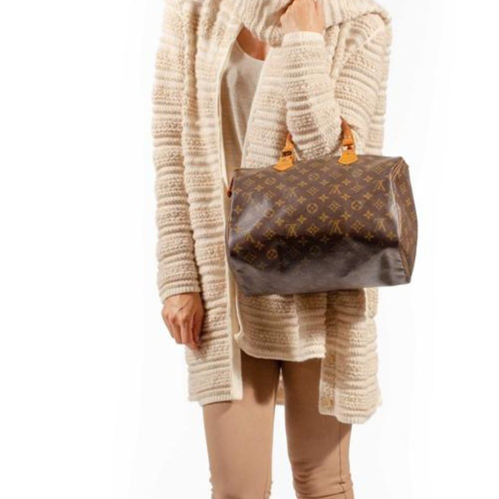 SALE! Vintage Louis Vuitton Speedy 30 Monogram Logo Satchel Bag Brown FREE Liner - Picture 9 of 16